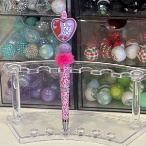 Handcrafted Beaded Purple Heart with I Love My Cat Pen